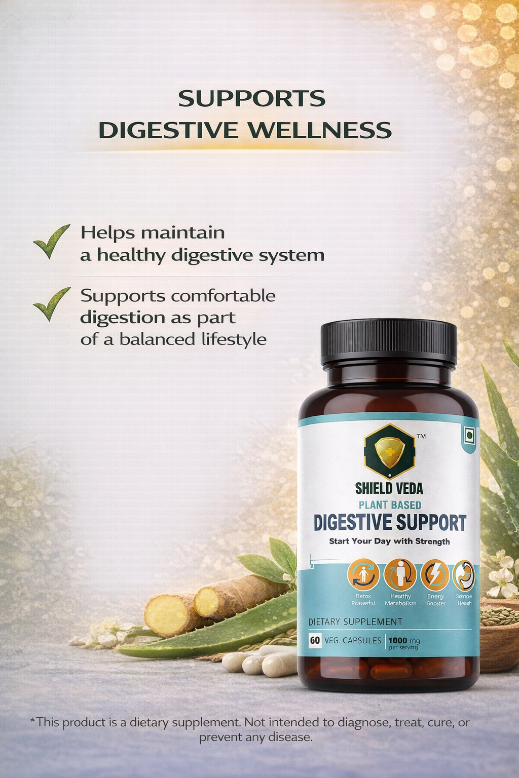 Shield Veda Digestive Support Capsules | Plant Based Gut & Metabolism Support | 60 Veg Capsules - Image 4