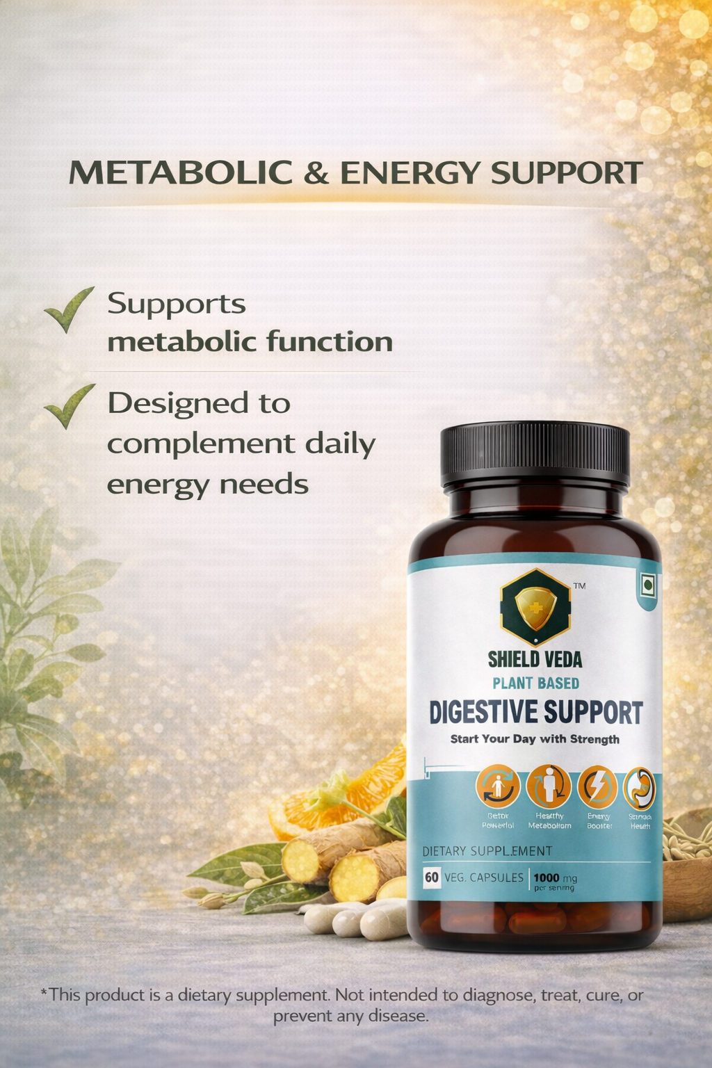 Shield Veda Digestive Support Capsules | Plant Based Gut & Metabolism Support | 60 Veg Capsules - Image 5