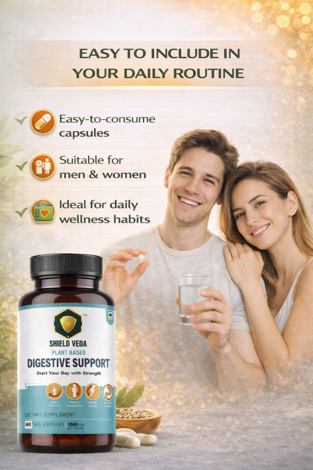Shield Veda Digestive Support Capsules | Plant Based Gut & Metabolism Support | 60 Veg Capsules - Image 6